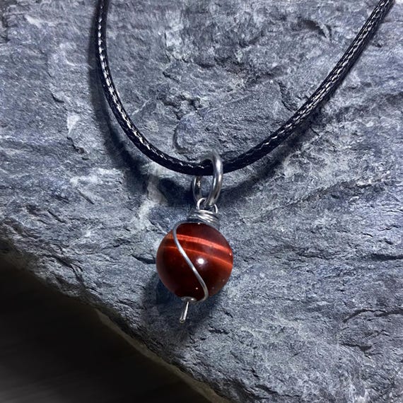 Red Tigers Eye Dangly Swirl Pendant or Bracelet Charm Wire Wrapped /Steel/Copper/Bronze/14K Gold-Rose Gold/Titanium/Black Niobium