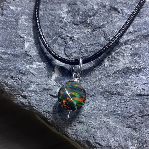 Black Fire Opal Dangly Swirl Pendant or Bracelet Charm Wire Wrapped /Steel/Copper/Bronze/14K Gold-Rose Gold/Titanium/Black Niobium