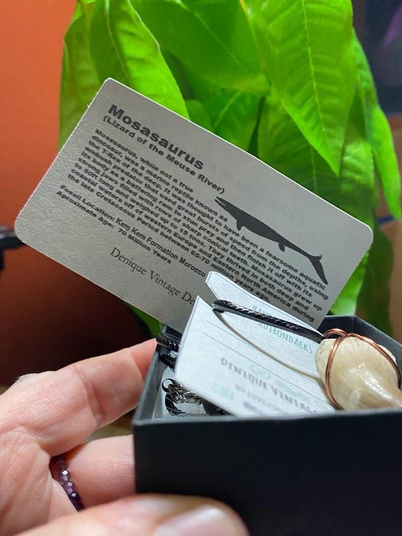 Jumbo  -Genuine Fossilized Mosasaurus Tooth Wire Pendant- Silver/Steel/Copper/Bronze/14K Gold 14K Rose Gold/ Black Niobium - Mosasaur teeth
