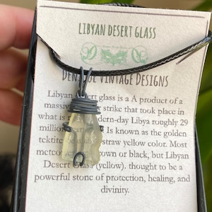 Raw Genuine Libyan Desert Glass Wire Prong Pendant - Silver/Steel/Copper/Bronze/14K Gold 14K Rose Gold/Black Niobium- Cert. of Authenticity