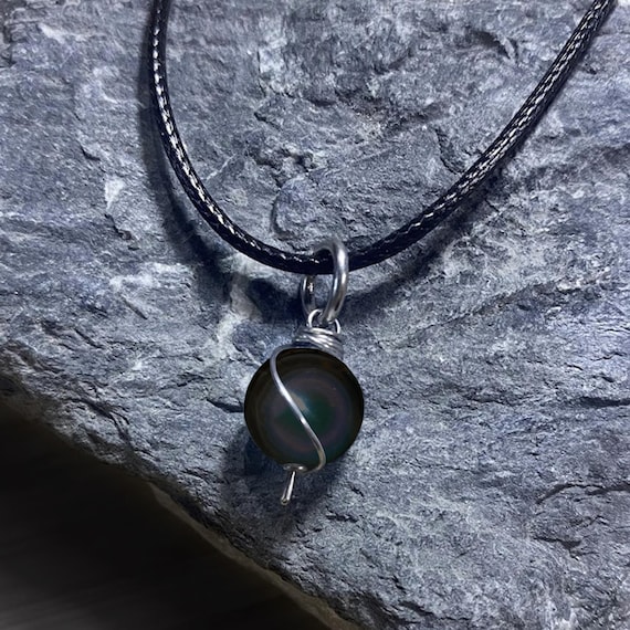 Rainbow Obsidian Dangly Swirl Pendant or Bracelet Charm Wire Wrapped /Steel/Copper/Bronze/14K Gold-Rose Gold/Titanium/Black Niobium