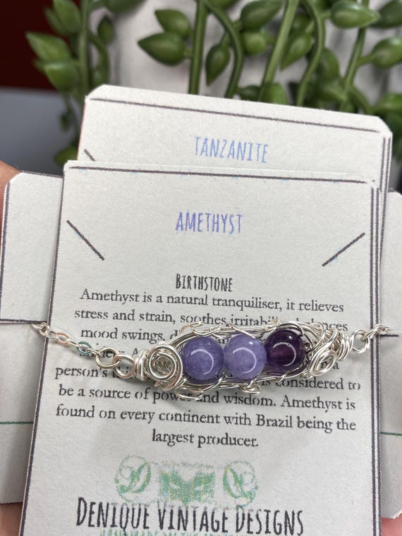 Birthstone Peas in a Pod-Customizable PeaPod (1,2,3,4,5 or 6) Bracelet Wire Wrapped in Steel/Bronze/Titanium/ 14k Rose Gold/Black Niobium