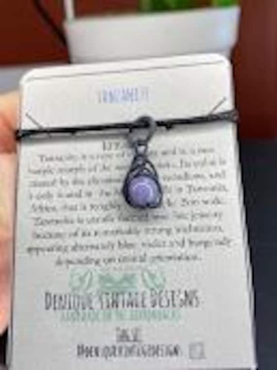 Birthstone Herringbone Charm- Real Crystal Gemstone Wire Wrapped Pendant Bracelet or Pendant- Amethyst, Tanzanite, Citrine, Carnelian, Pearl