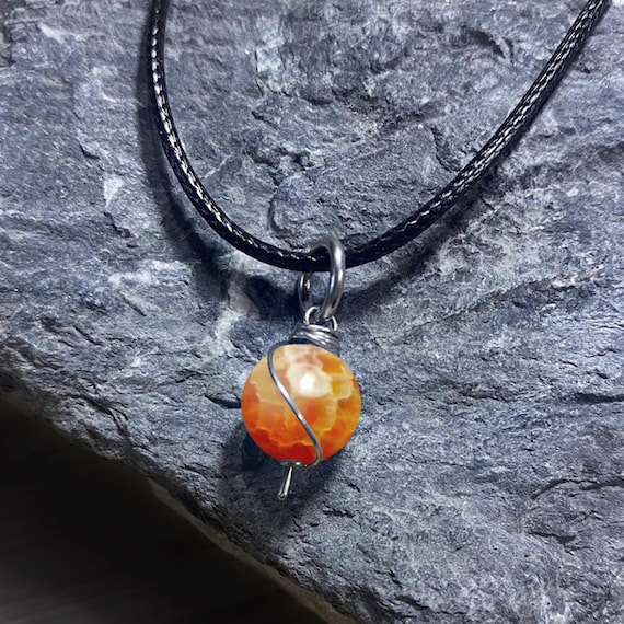 Fire Agate Dangly Swirl Pendant or Bracelet Charm Wire Wrapped /Steel/Copper/Bronze/14K Gold-Rose Gold/Titanium/Niobium