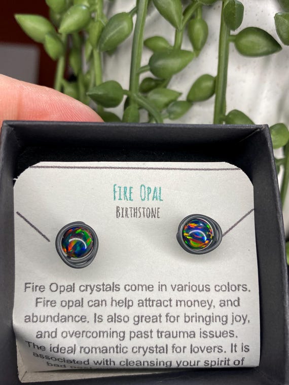 Black Fire Opal 6mm Post Earrings- Silver/Steel/Black Iron/Titanium/14K Gold/Rose Gold/Black Niobium- October birthstone Stud Earrings