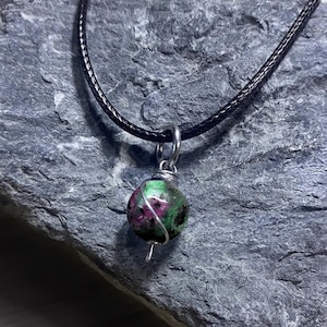 Ruby Zoisite Dangly Swirl Pendant or Bracelet Charm Wire Wrapped /Steel/Copper/Bronze/14K Gold-Rose Gold/Titanium/Black Niobium