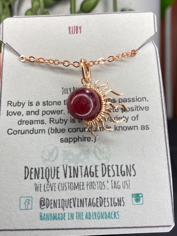 Ruby Sunburst Wire Pendant Necklace- Silver/Steel/Copper/Bronze/14K Gold 14K Rose Gold/ Niobium Bracelet Charm July Birthstone Capricorn