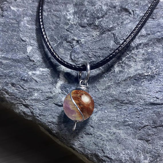 Super Seven Amethyst Dangly Swirl Pendant or Bracelet Charm Wire Wrapped /Steel/Copper/Bronze/14K Gold-Rose Gold/Titanium/Black Niobium