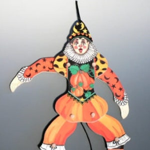 Fall Halloween Pumpkin jumping Jack clown pull string puppet- toy and  door  fall decor that would work even for Thanksgiving