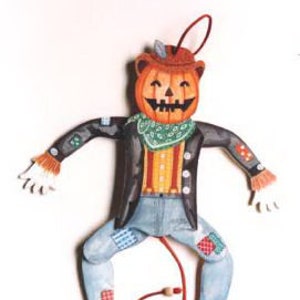 Halloween Scarecrow Pumpkin head dancing jumping Jack pull string puppetwall decor