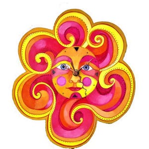 Sun Face Pendulum Clock: Burnt Orange Celestial Wall Art