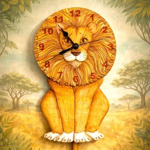 Lion King Pendulum Clock: Swinging Tail, Zoo Nursery Decor