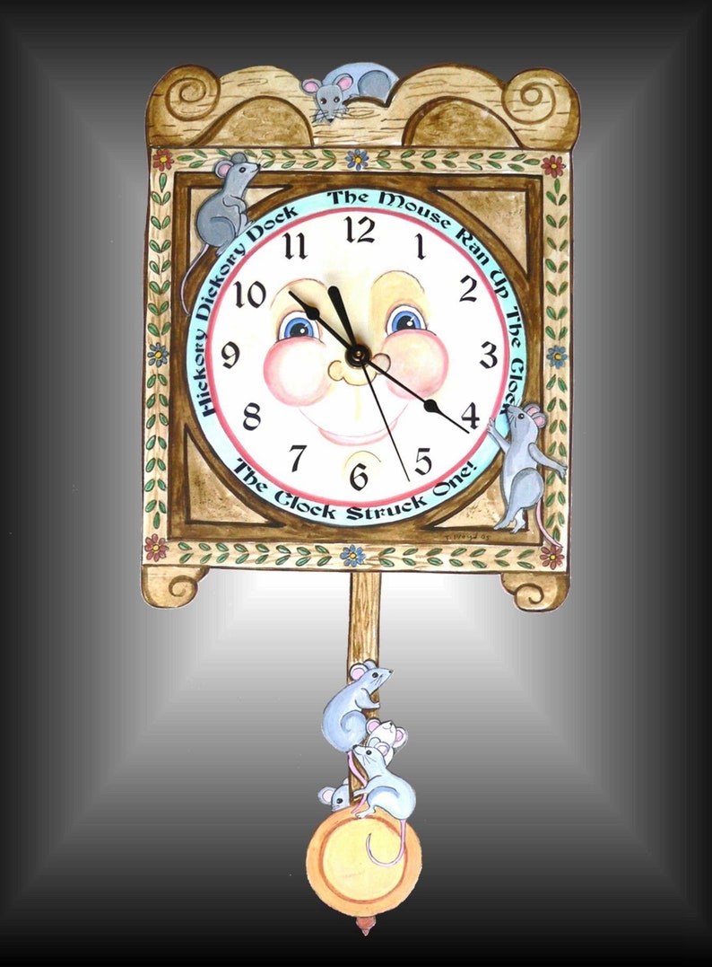 Hickory Dickory Dock Clock, Nursery Rhyme Pendulum Clock With Mice