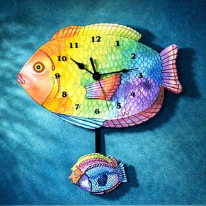 Tropical Rainbow Fish Pendulum Clock: Handmade Nautical Nursery Decor