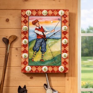 Vintage Golf Pendulum Wall Clock: Handmade Golfer Art