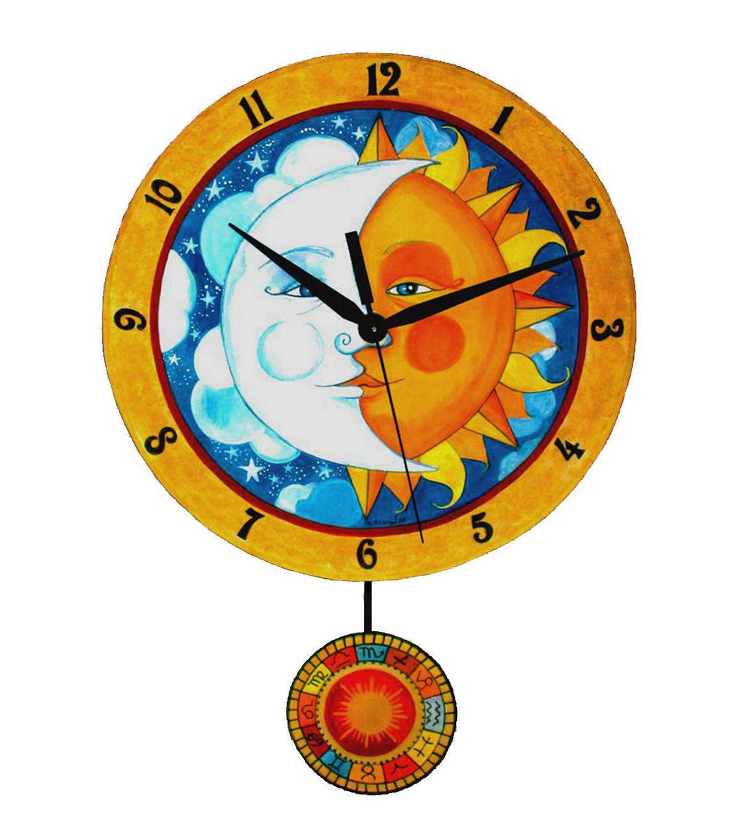 Celestial Zodiac Pendulum Wall Clock: Sun & Moon Art - Etsy