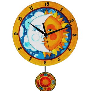 Celestial Zodiac Pendulum Wall Clock: Sun & Moon Art