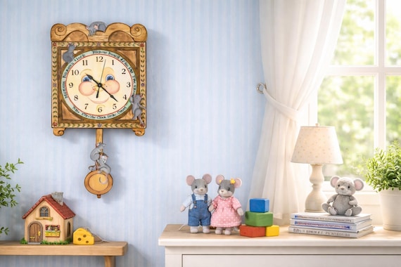 Hickory Dickory Dock Clock: Handmade Nursery Rhyme Pendulum Wall