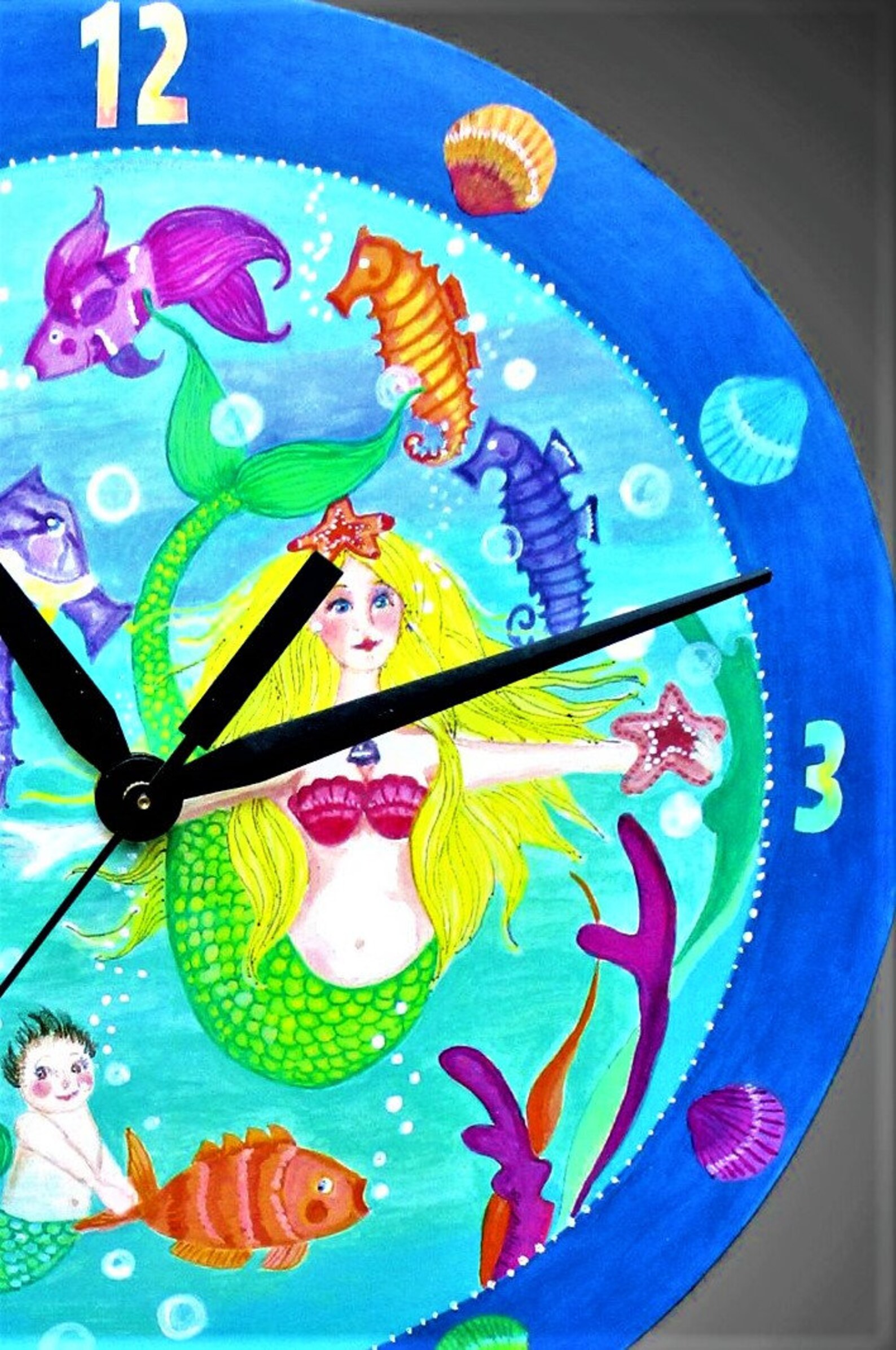 Mermaids party pendulum Clock with baby mermaid and swimming Etsy