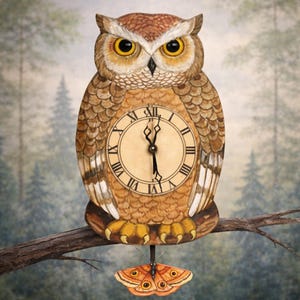 Handmade Brown Owl Pendulum Clock: Woodland Nursery Decor