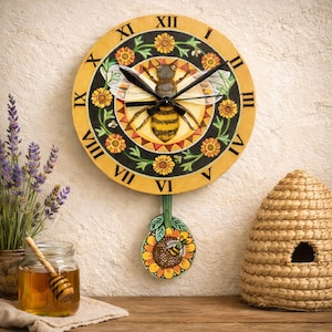 Honey Bee Floral Pendulum digital Clock with Roman Numerals