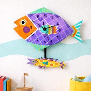 Funny Fish Pendulum Wall Clock: Handmade Nautical Nursery Decor