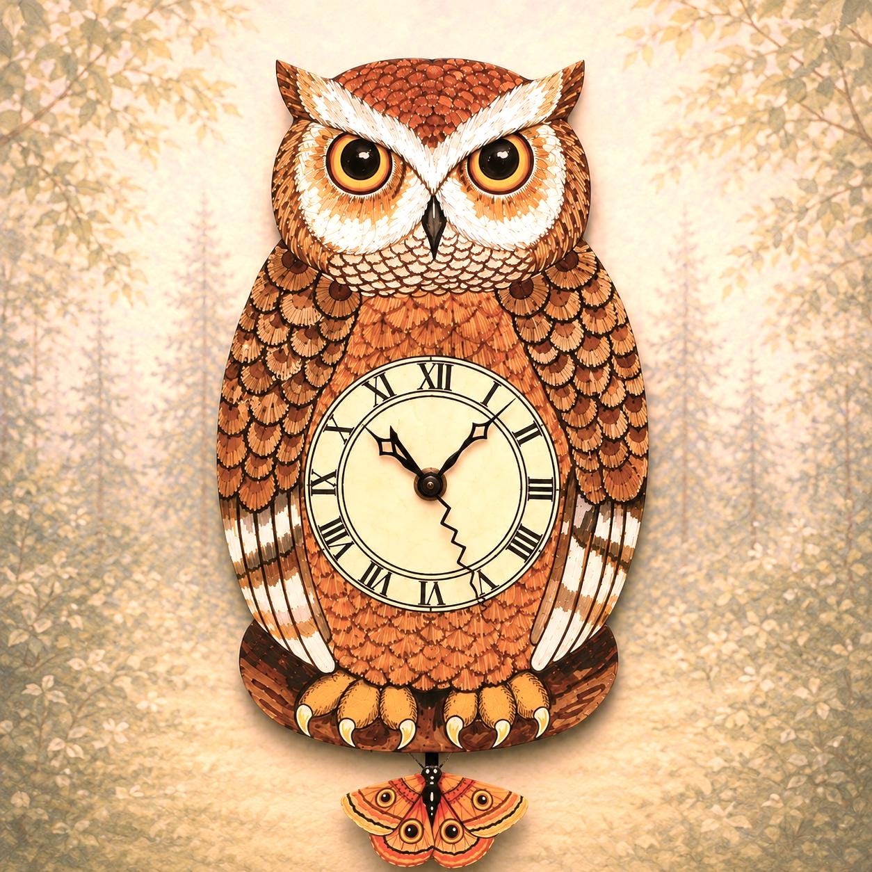 Handmade Brown Owl Pendulum Clock: Woodland Nursery Decor