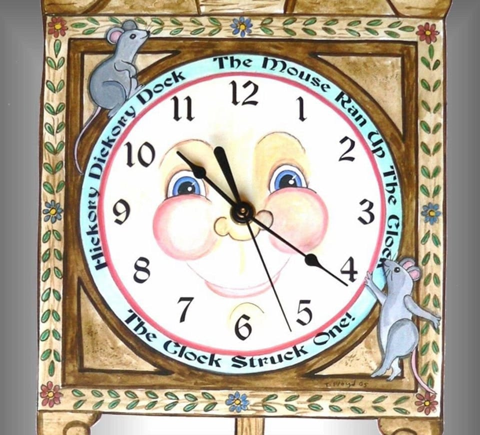 Hickory Dickory Dock Clock, Nursery Rhyme Pendulum Clock With Mice