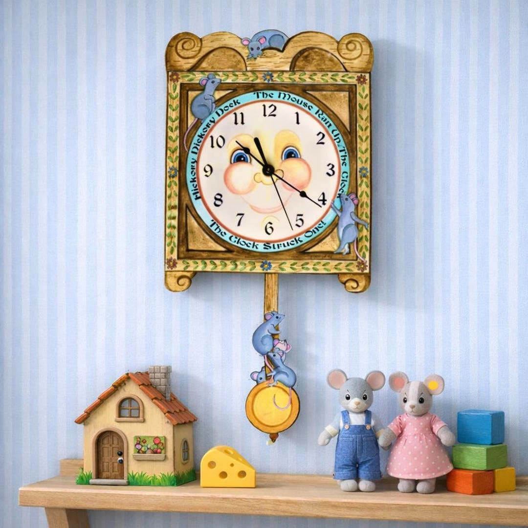 Hickory Dickory Dock Clock: Handmade Nursery Rhyme Pendulum Wall