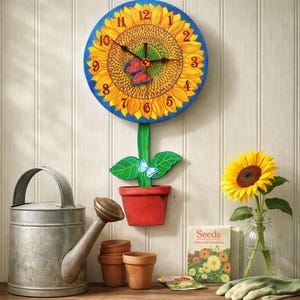 Sunflower Flower Pot Pendulum Clock