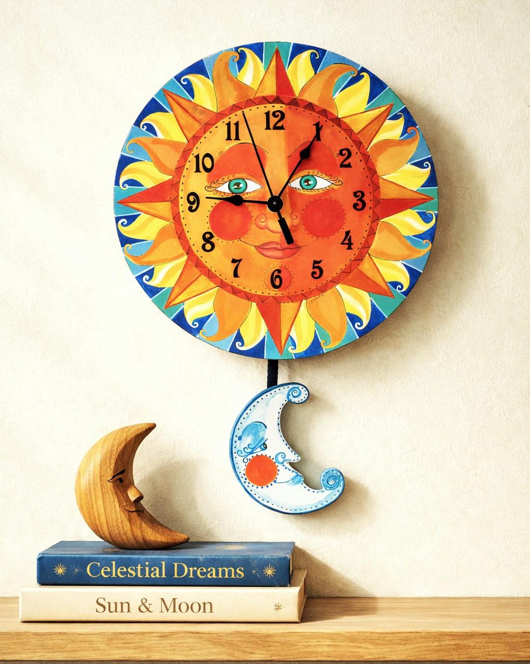 Handmade Sun Face Wall Clock With Swinging Moon Pendulum - Etsy