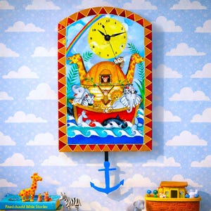 Noah's Ark Pendulum Clock: Jungle Animal Nursery Decor