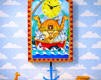 Noah's Ark Pendulum Clock: Jungle Animal Nursery Decor