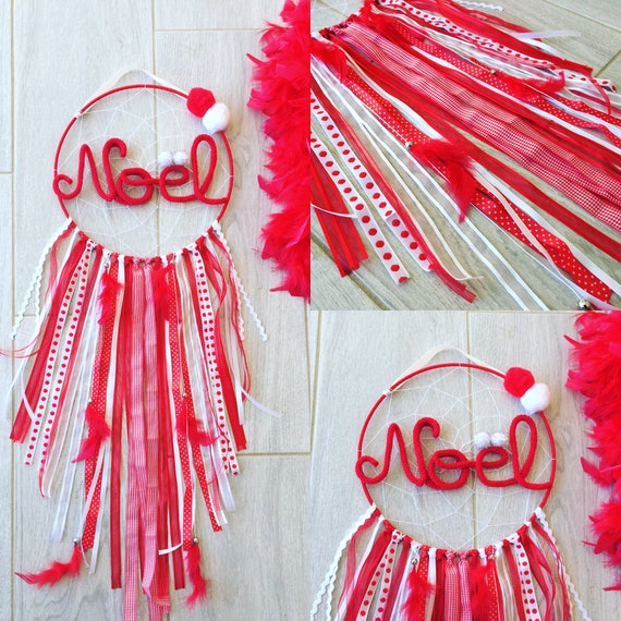 Attrape Reves Noel 74 Cm Rouge Et Blanc Avec Rubans Pompons Etsy Attrape Reves Noel 74 Cm Rouge Et Blanc Avec Rubans Pompons Etsy