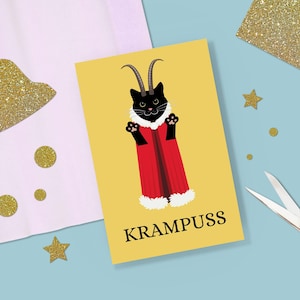 Carte de Noël Krampuss, carte de Noël, carte Krampus, téléchargement immédiat, impression numérique, carte numérique, carte Krampus drôle, carte de Noël chat