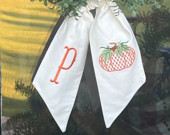 Monogrammed Pumpkin Wreath Sash | Fall Door Decor | Fall Wreath Sash | Wedding Gift | Housewarming Gift | Hostess Gift