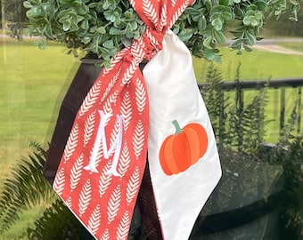 Fall Wreath Sash | Thanksgiving Door Decor | Pumpkin Wreath Sash | Monogrammed Fall Wreath Sash | Hostess Gift