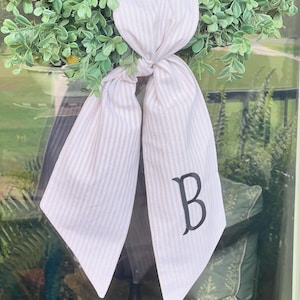 Tan Ticking Stripe Wreath Sash: Neutral Farmhouse Door Decor