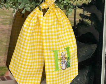 Easter Wreath Sash |Yellow Gingham Bunny Door Decor | Spring Door Decor