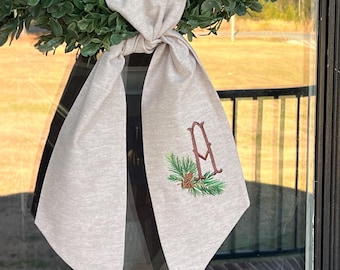 Winter Wreath Sash | Pine Branch Wreath Sash | Monogrammed Wreath Sash | Housewarming Gift | Hostess Gift | Rustic Door Decor