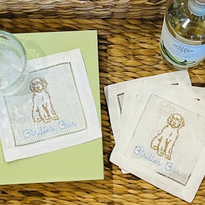Golden Doodle Cocktail Napkins (set of 4 ) | Embroidered Cocktail Napkins | Wedding Gift | Hostess Gift | Housewarming Gift