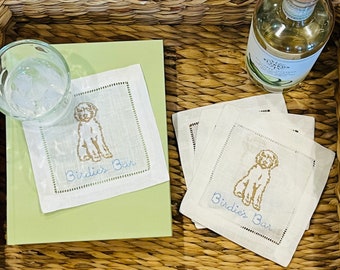 Golden Doodle Cocktail Napkins (set of 4 ) | Embroidered Cocktail Napkins | Wedding Gift | Hostess Gift | Housewarming Gift