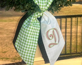 Ready to Ship Sashes | Patriotic Wreath Sash | Green Gingham Christmas Wreath Sash