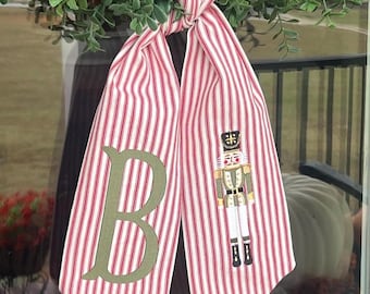 Nutcracker Stewart Ticking Stripe Wreath Sash| Christmas Wreath Sash |  Front Door Wreath | Holiday Door Decor