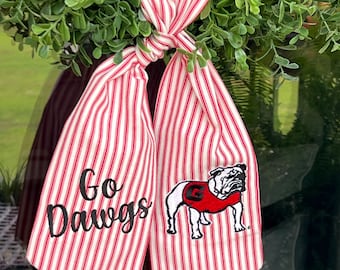 Bulldog Wreath Sash | Ticking Stripe Sash | High School Graduation | College Graduation | College Football Door Decor