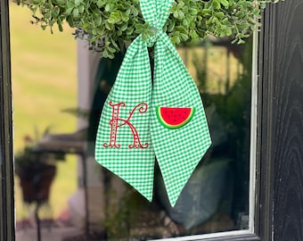 Watermelon Wreath Sash | Summer Door Decor | Summer Wreath Sash | Monogrammed Wreath Sash | Hostess Gift