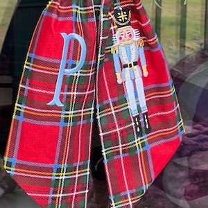 Nutcracker Stewart Tartan Christmas Wreath Sash: Personalized Door Decor