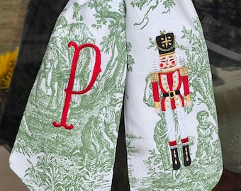Nutcracker Christmas Wreath Sash| Green Toile Door Decor | Grandmillennial Christmas Decor | Front Door Wreath | Holiday Door Decor