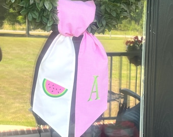 Watermelon Wreath Sash | Summer Door Decor | Summer Wreath Sash | Monogrammed Wreath Sash | Hostess Gift