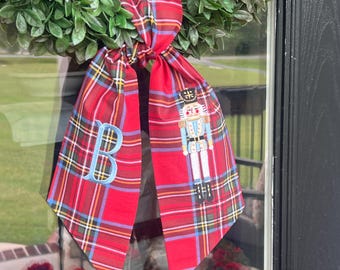 Nutcracker Stewart Steward Tartan Wreath Sash| Christmas Wreath Sash |  Front Door Wreath | Holiday Door Decor